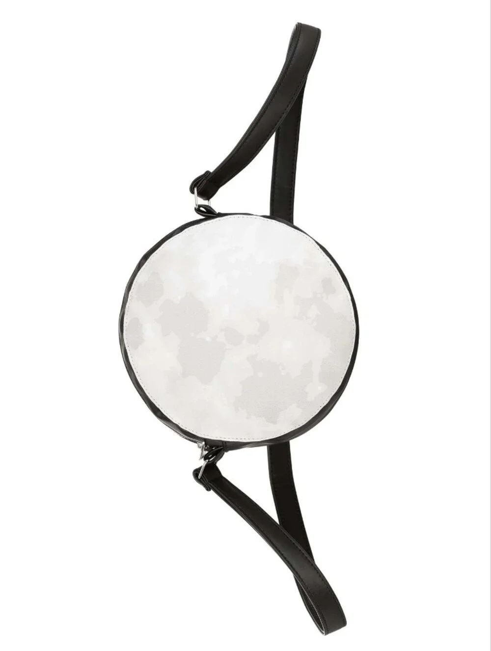 🌕 Round Moon Print Crossbody Bag W/Black Strap, Accents & Silver Hardware (OS)